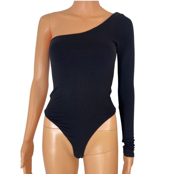 naked wardrobe Tops - Naked Wardrobe One Shoulder Long Sleeve Bodysuit Black NW-B0062 Medium NWT